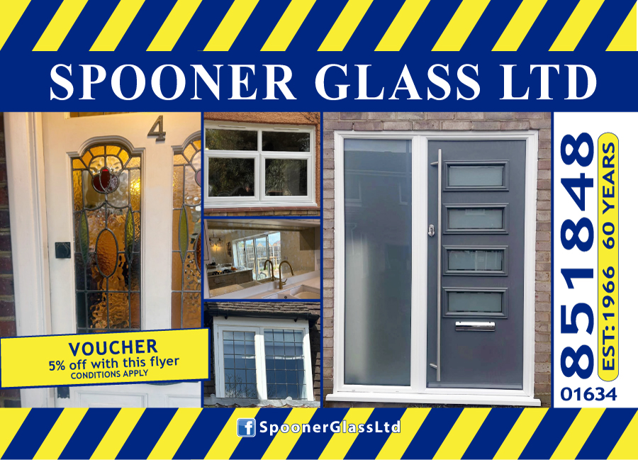 Spooners Glass 60 Years for supplying cut glass and double glazing to customers in Rainham, Gillingham, Chatham, Rochester in Medway.